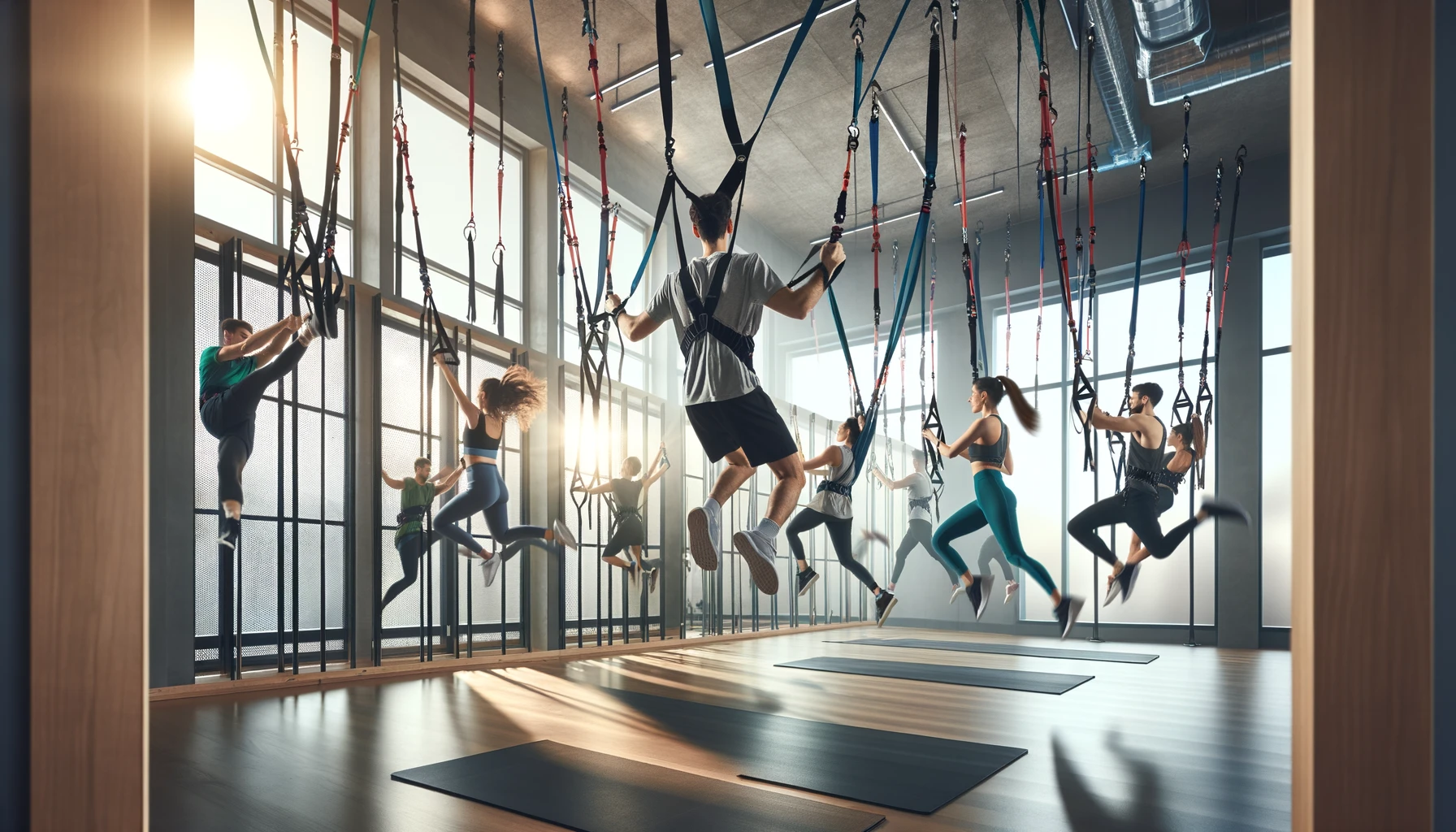 Bungee Fitness sporten met elastiek aan plafond