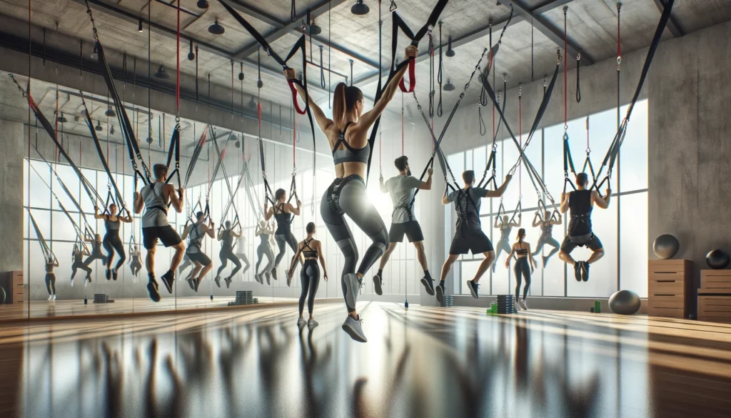 Sporten met elastiek aan plafond bungee fitness