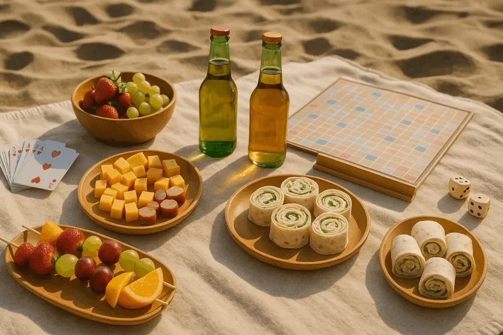 Strand picknick met spelletjes